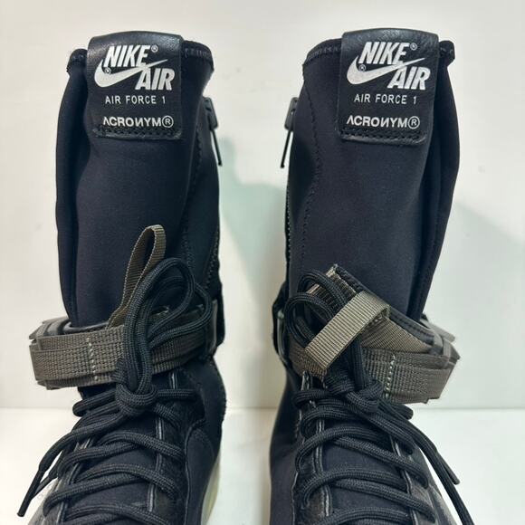 WORN ONCE Nike x Acronym Air Force 1 Downtown Boot Cinch Black Crimson 9.5 - Picture 4 of 11